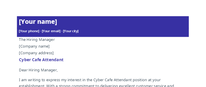 Partial snapshot of the cover letter