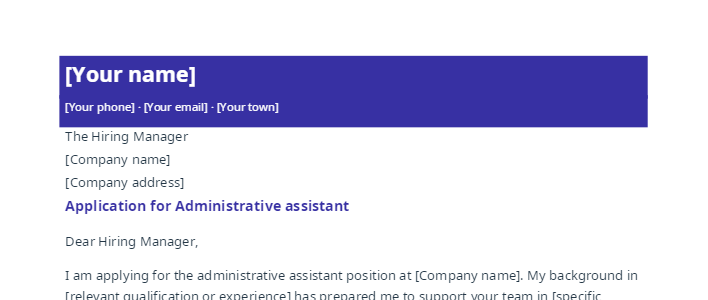 Administrative assistant cover letter sample