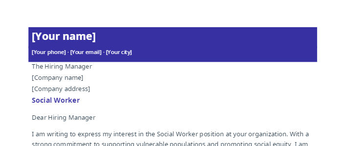 Partial snapshot of the cover letter