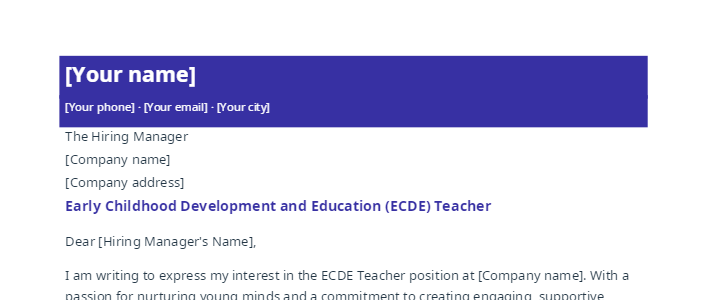 Partial snapshot of the cover letter