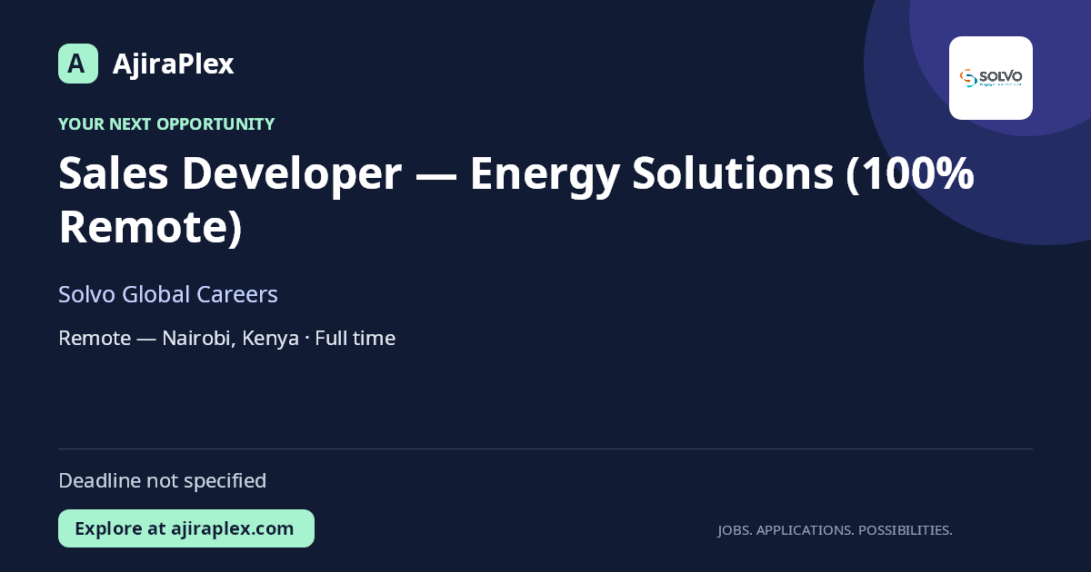Sales Developer — Energy Solutions (100% Remote) at Solvo Global ...