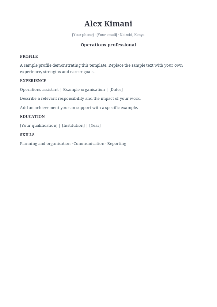 Classic CV template sample