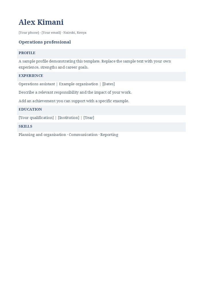 Executive CV template sample