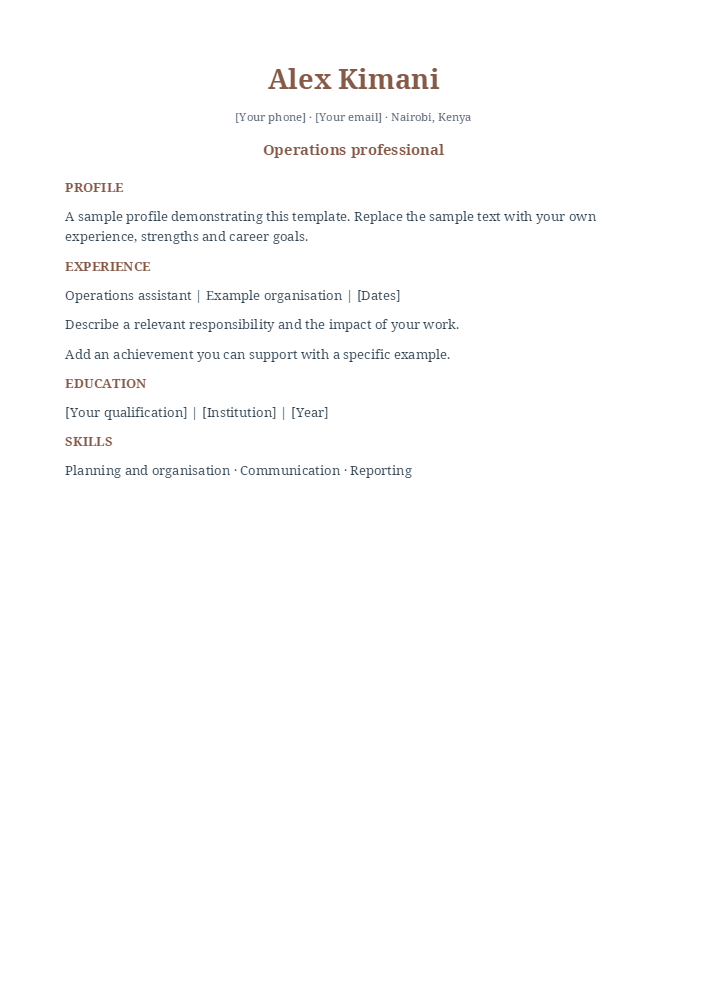 Editorial CV template sample
