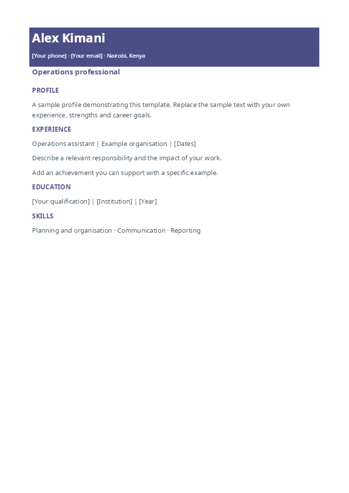 Indigo CV template sample