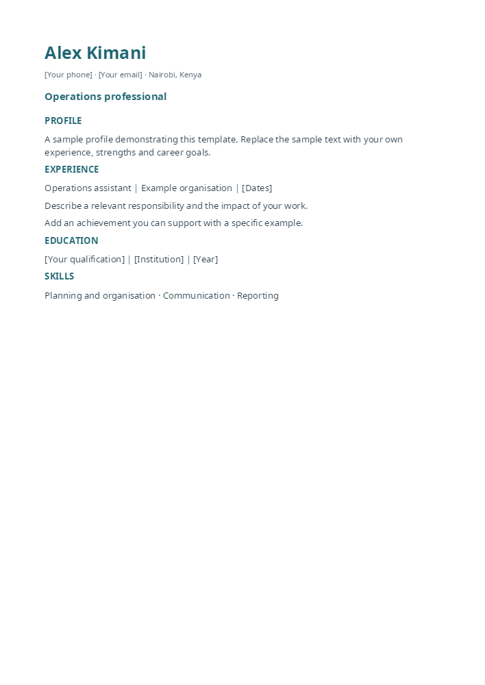 Compact CV template sample
